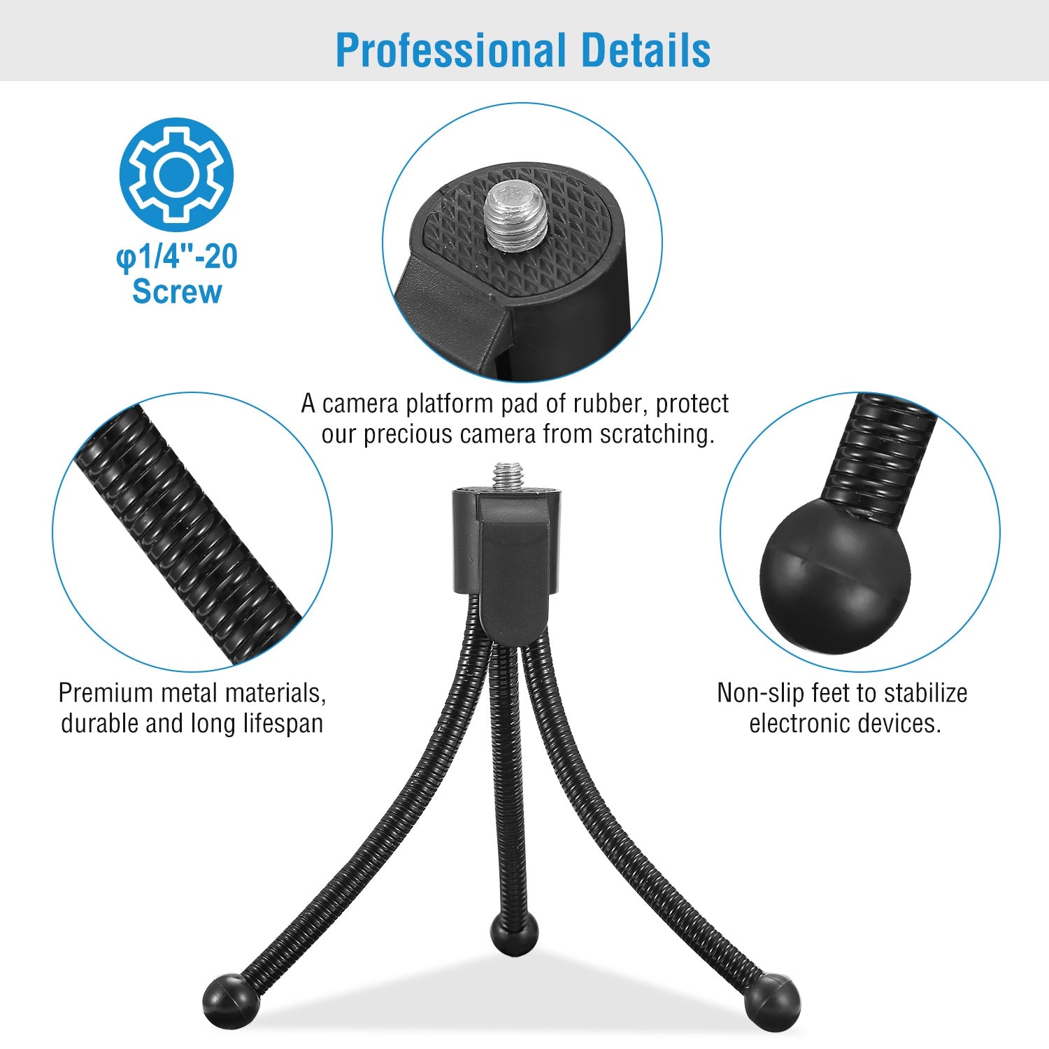 Tripod Stand For Camera Mini Projector Flexible Tripod Holder Heavy Duty Camera Tabletop Mount With Anti-slip Feet For Photograph Recording